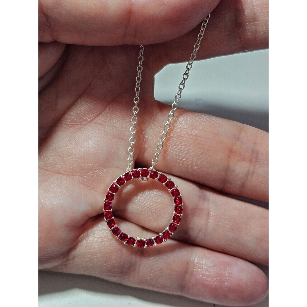 Avon silver tone red rhinestone necklace 18"